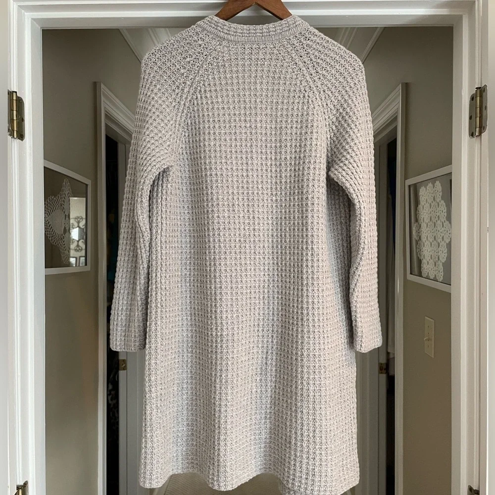 Madewell Waffle Stitch Long Sweater Cardigan Coat Pockets Gray/Silver Wool Blend